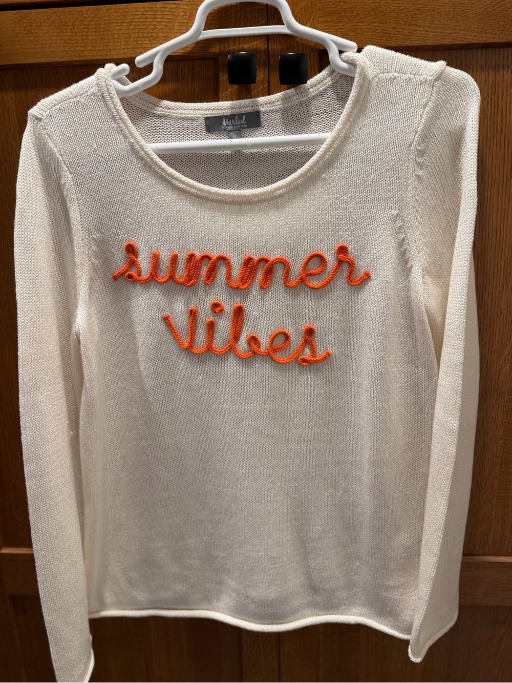 Cream 'Summer Vibes' Knit Sweater with Orange Script by Marled Reunited Clothing - Picture 3 of 7